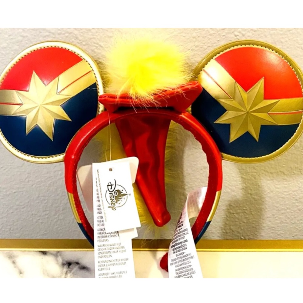 NWT Disney Parks Captain Marvel Mickey Minnie Mohawk Ears Headband